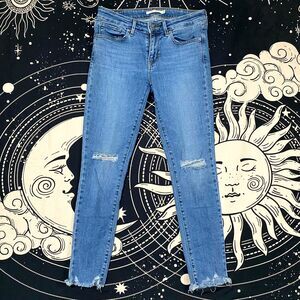 Levi's 711 Jeans Womens 27x25 Blue Denim Skinny Distressed Frayed-Hem Casual